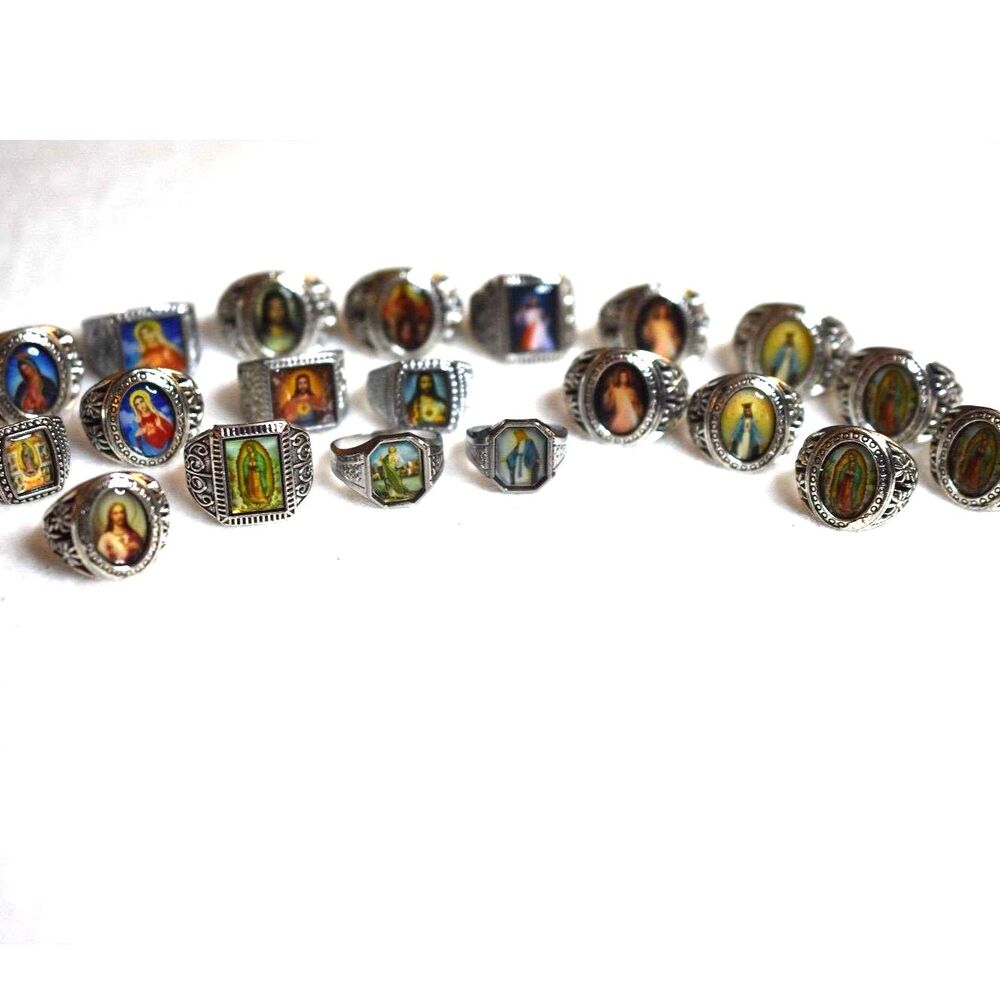 NWOT 20 pc Religious Various Sizes Silver Tone Renfest Cosplay Rings